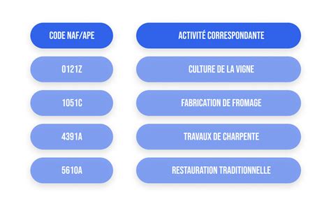 Diagramme des codes NAF et APE