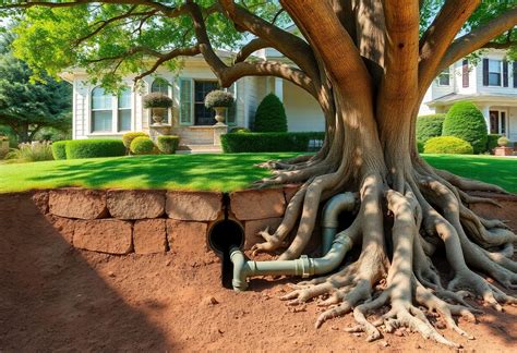 Schéma illustrant les dommages causés par les racines d'arbres sur les infrastructures