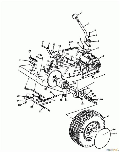 Vue éclatée d'un système de courroies de tracteur tondeuse