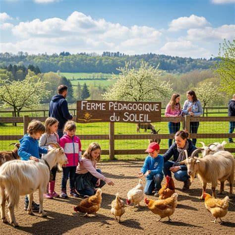 Illustration d'une ferme pédagogique avec des enfants participant à une activité