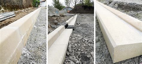 Photo de mise en œuvre de bordures et caniveaux sur un chantier de voirie