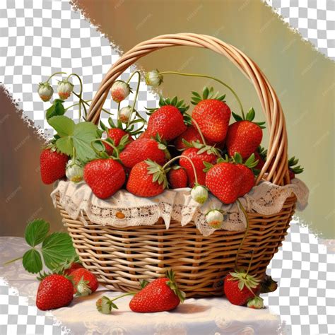 Panier en osier rempli de fraises fraîches tout juste cueillies