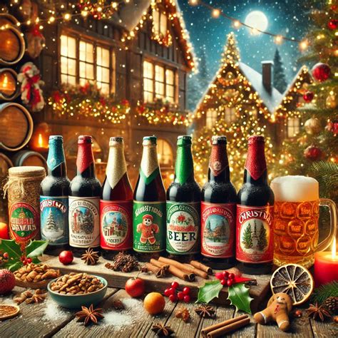 Variété de bières de Noël avec des étiquettes festives