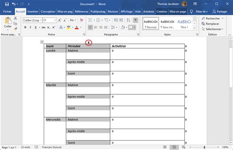 Structure d'un tableau dans un email