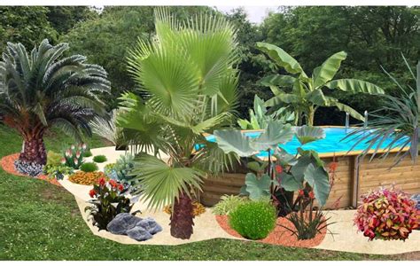 Illustration d'un jardin exotique breton avec bananiers et palmiers