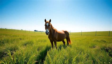 cheval broutant dans un pré luxuriant et bien entretenu