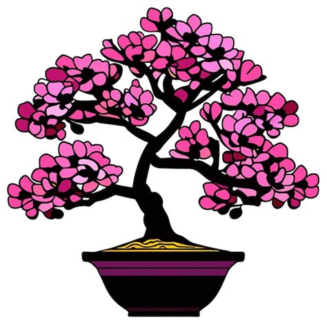 Illustration d'un cerisier bonsaï en fleurs