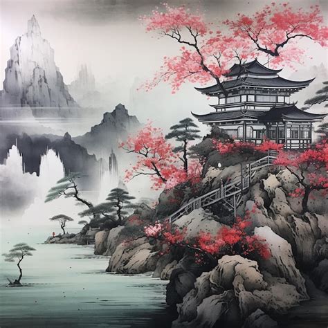 Peinture traditionnelle japonaise d'un bonsaï