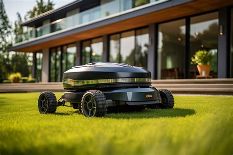 Robot tondeuse autonome naviguant sur une pelouse