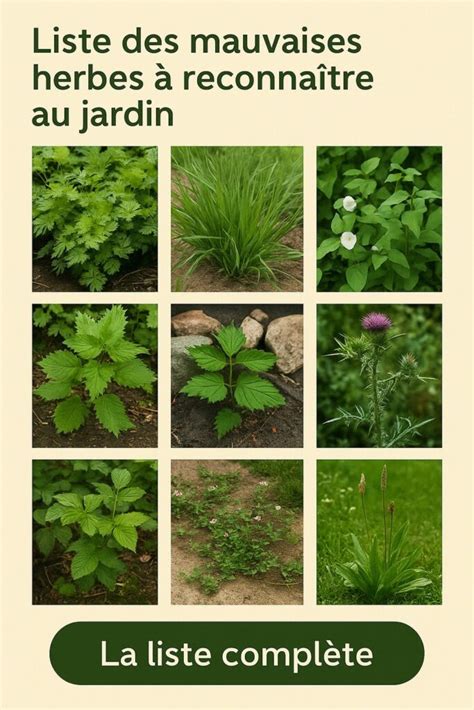 Illustration des différentes mauvaises herbes communes dans un jardin