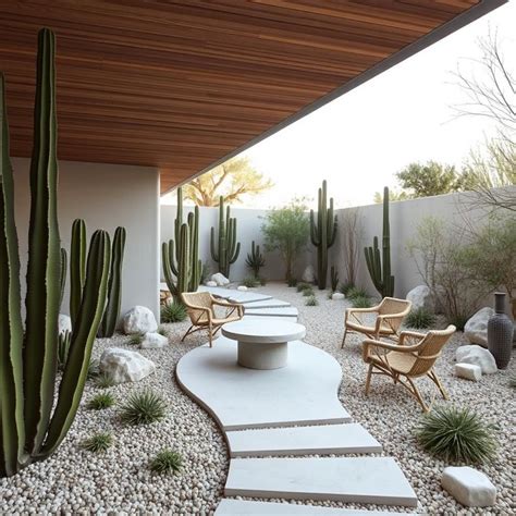 Vue d'un jardin de cactus contemporain sur terrain plat