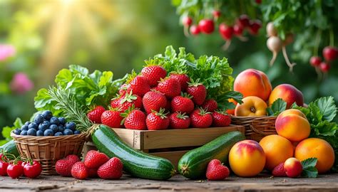 Personnes cueillant des fruits et légumes dans un champ