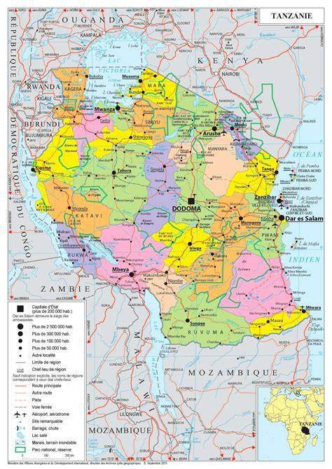 Une carte de la Tanzanie avec des points d'intérêt marqués