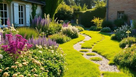 Jardin avec diverses alternatives au gazon