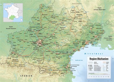 Carte de la région Occitanie avec Perpignan mise en évidence