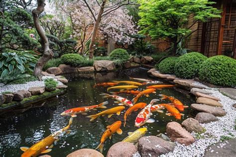 Diagramme des éléments clés d'un jardin japonais avec un bassin