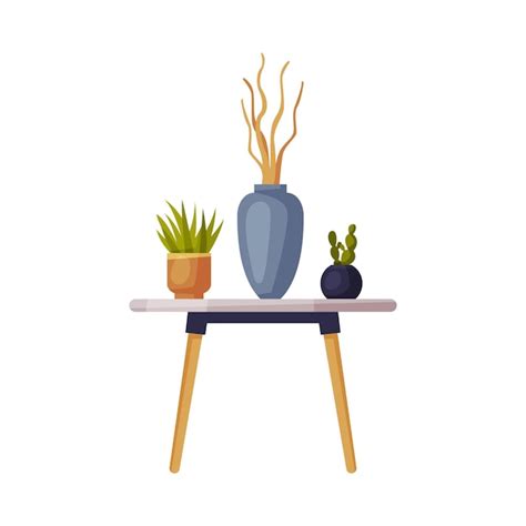 Illustration d'un intérieur moderne avec diverses plantes en pots et un kit de jardinage sur une table basse.