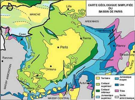 Carte géologique simplifiée du Bassin Parisien Nord