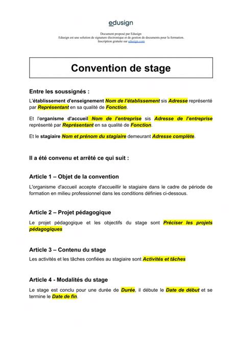 convention de stage