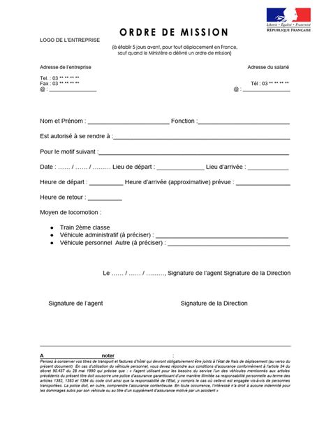 modèle d'ordre de mission