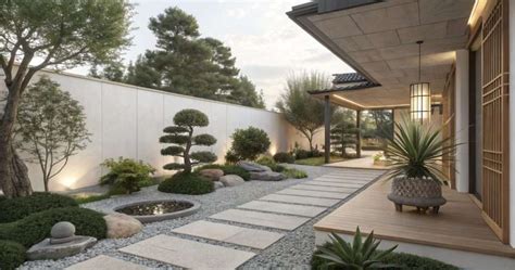 Jardin minimaliste avec des éléments en brique