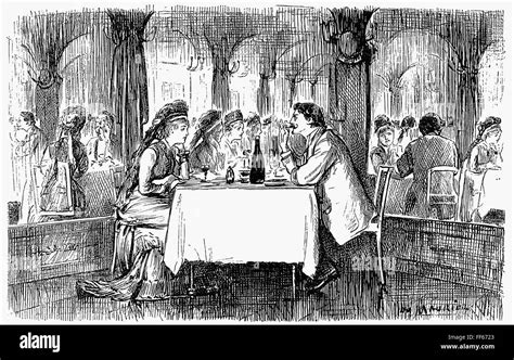 Intérieur élégant d'un restaurant parisien du 19ème siècle