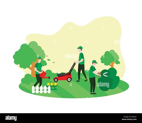 Illustration d'une équipe de jardiniers travaillant