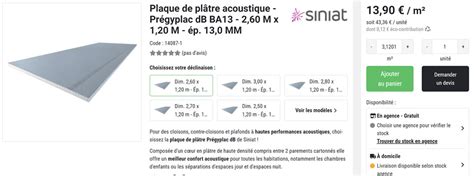 Graphique comparatif des types de plaques de plâtre (BA13, Phonique, Hydro, etc.)