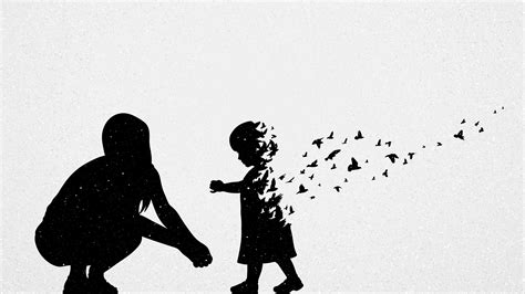 Illustration d'une femme en deuil tenant la main d'un enfant et regardant un couple heureux