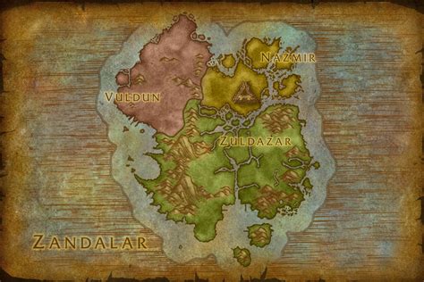 Carte stylisée de Kul Tiras et Zandalar montrant des zones de récolte