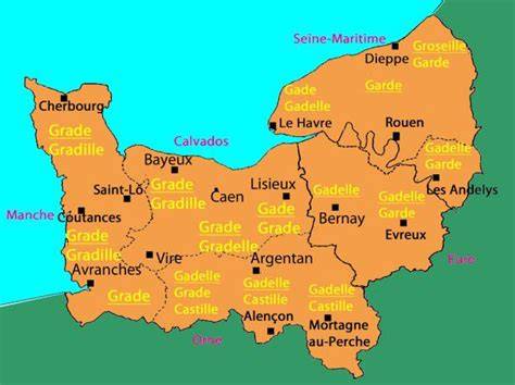 Carte de la Normandie avec les villes mentionnées