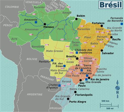 Carte du Brésil avec les zones de plantation de palmiers