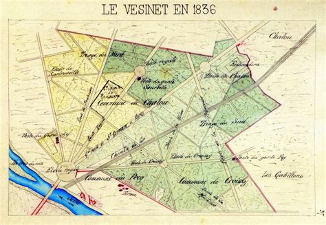 Plan du Vésinet mettant en évidence la Grande Pelouse et les chemins