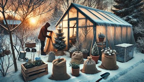 Serre de jardin en hiver avec des plantes