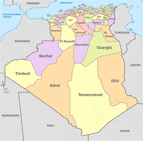 Map of Algeria showing agricultural regions