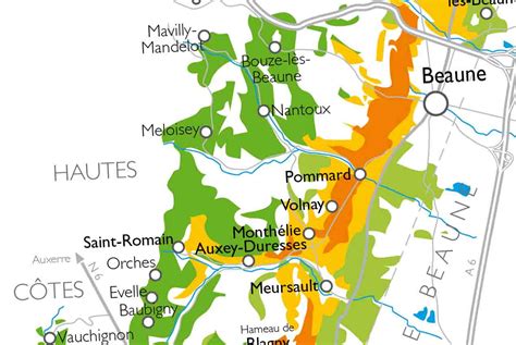 Carte de la Côte de Beaune et de ses appellations