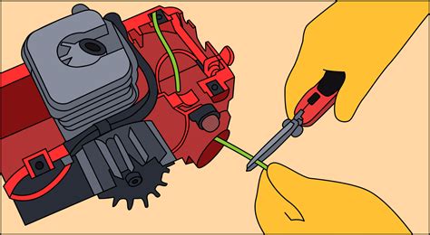 Schéma de montage illustrant le cheminement optimal d'une durite dans le carter d'une débroussailleuse