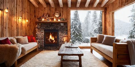 Intérieur chaleureux d'un chalet avec cheminée