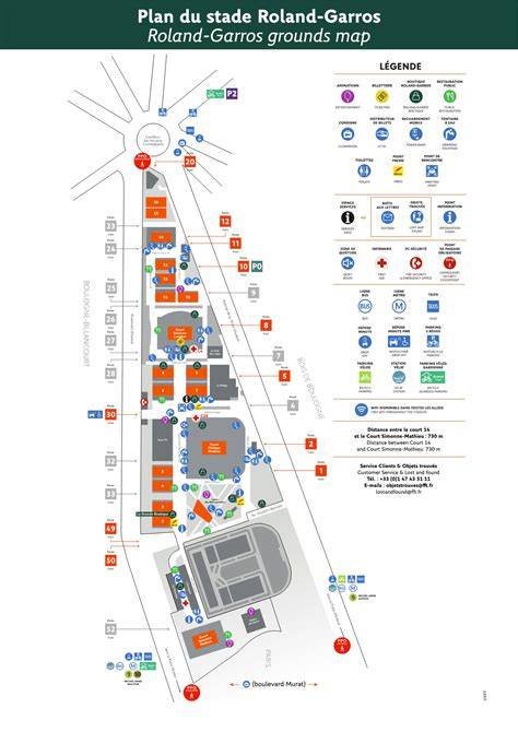 Plan du stade Roland-Garros avec les accès et les stations de métro environnantes