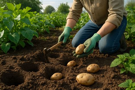 Planter des pommes de terre dans un potager bien préparé