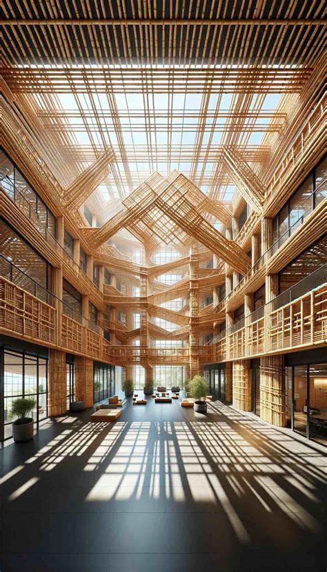 Exemple d'installation de luminaires en bambou dans un hall d'hôtel haut de gamme
