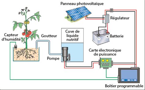 schéma explicatif de l'arrosage et de l'apport d'engrais pour les plantes en suspension