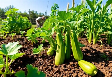 Champ de courgettes en pleine terre
