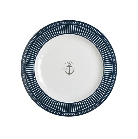 Assiette en mélamine avec motif d'ancre marine et bordure bleue