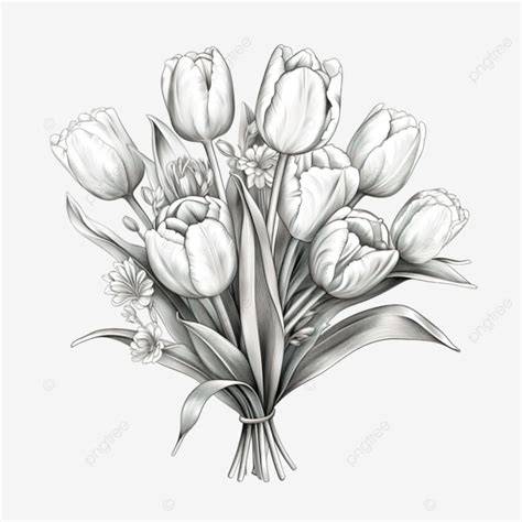 Dessin de bouquet de roses, tulipes et orchidées