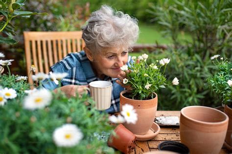 personne âgée jardinant