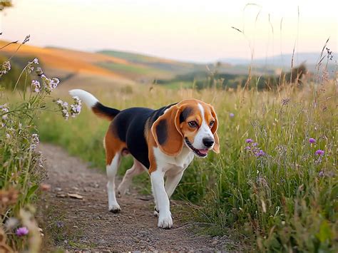 Photo d'un Beagle en activité de pistage en forêt