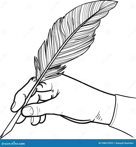 Main tenant une plume d'oie, prête à écrire sur du papier