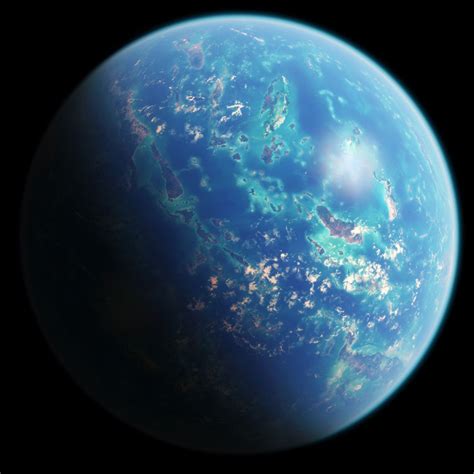 Vue panoramique de la planète Scarif avec son bouclier planétaire visible depuis l'espace