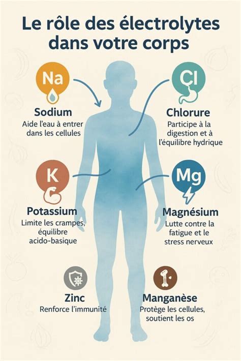 Schéma simplifié de l'équilibre des électrolytes dans le corps humain